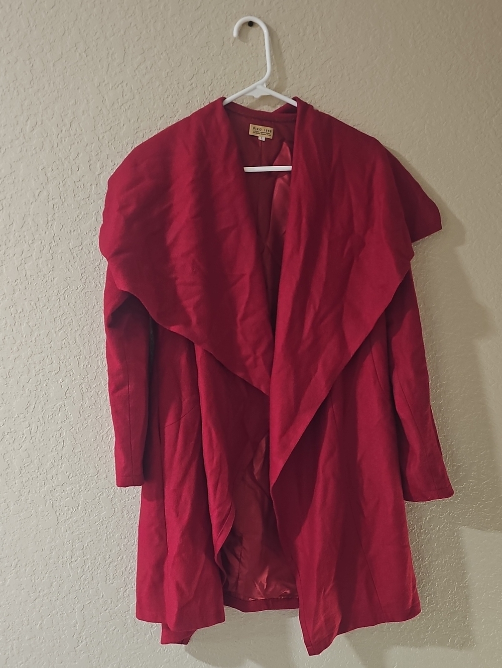 Piko 1988 Red Draped Open-Front Wool Blend Women's Sweater Coat